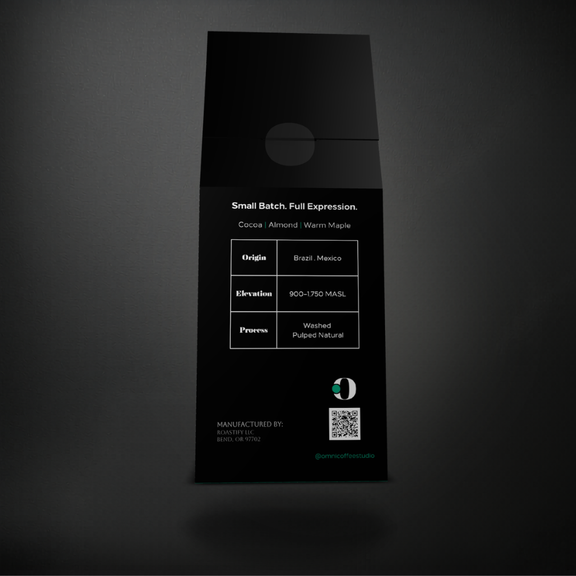 Align coffee packaging by Omni Coffee Studio, back panel showing tasting notes, origin, elevation, and process.