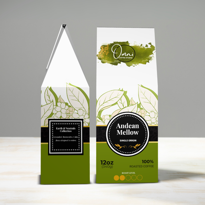 Two coffee packages with 'Omni Coffee' branding on a gray background
