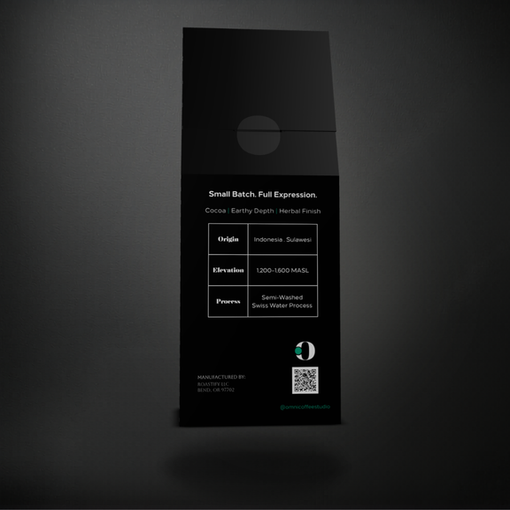 Restore coffee packaging by Omni Coffee Studio, back panel showing tasting notes, origin, elevation, and process.